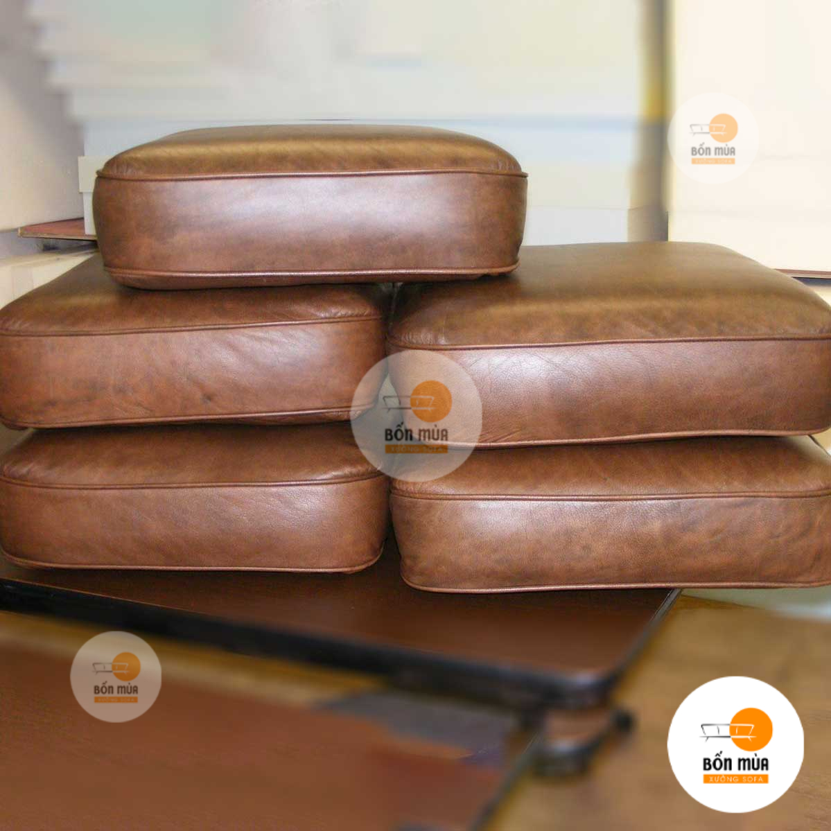 Nệm ngồi bệt bọc da màu nâu Caramel - NNBV07 1 Nệm ngồi bệt bọc da màu nâu Caramel - NNBV07