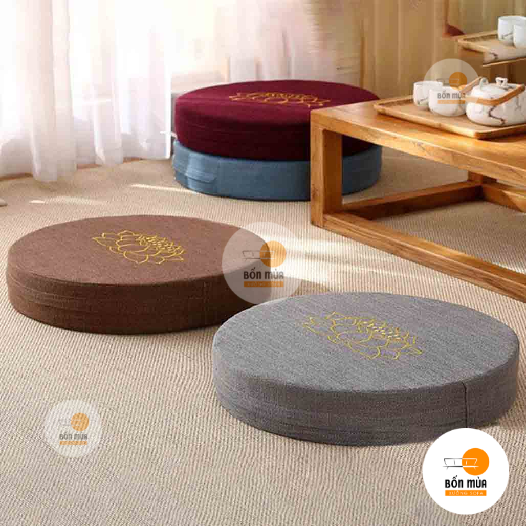 Nệm ngồi bệt hình tròn, nệm ngồi thiền thêu hoa sen - NNBT05 1 Nệm ngồi bệt hình tròn, nệm ngồi thiền thêu hoa sen - NNBT05