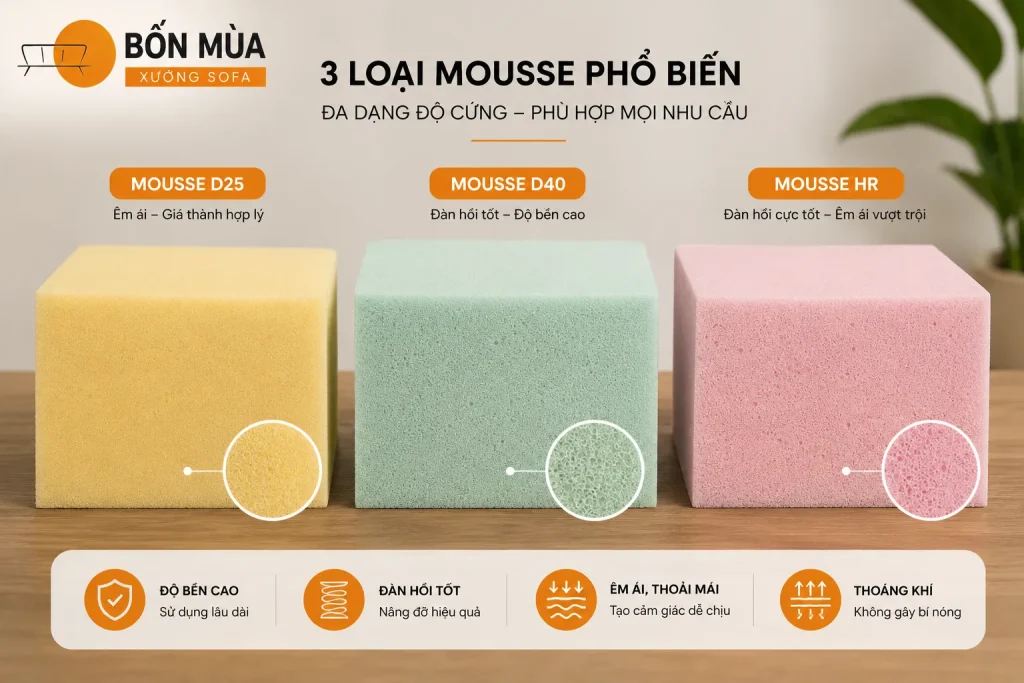 Bọc Ghế Sofa Vải 25 Các loại mousse sử dụng trong dịch vụ bọc ghế sofa vải.