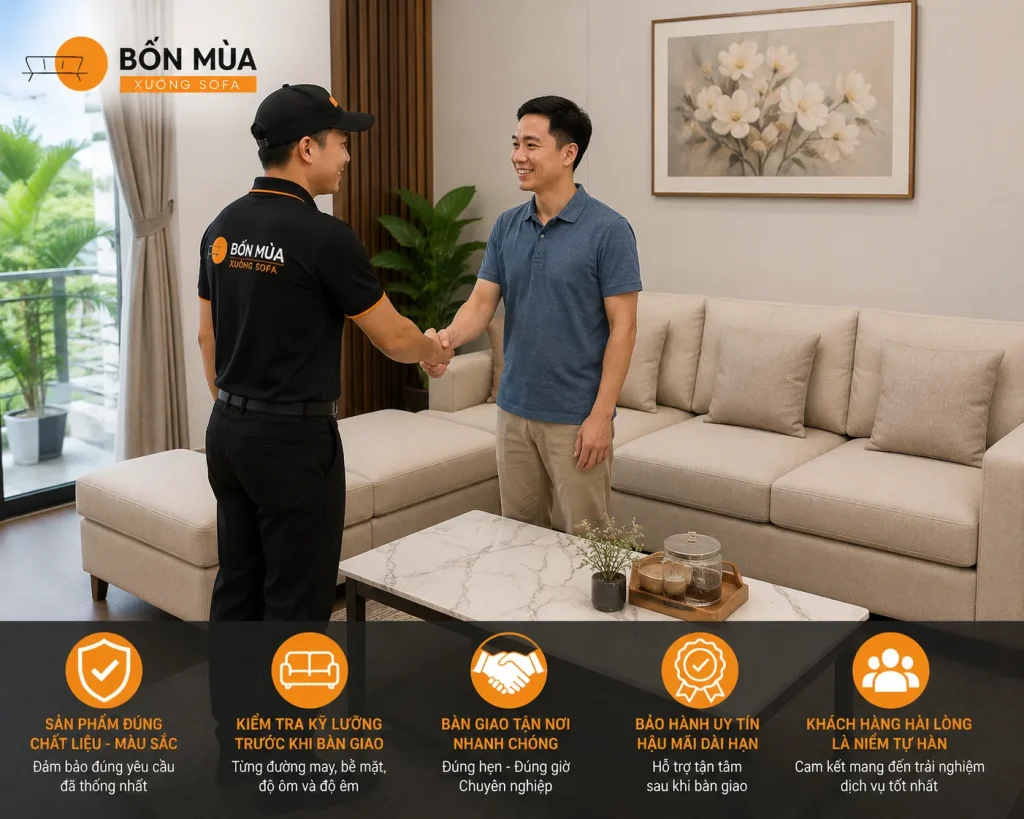 May Vỏ Bọc Nệm 31 Bàn giao vỏ bọc nệm hoàn thiện đúng kích thước và chất liệu