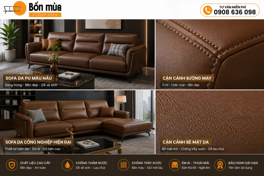 Sofa da công nghiệp có vẻ đẹp sang trọng với chi phí hợp lý.