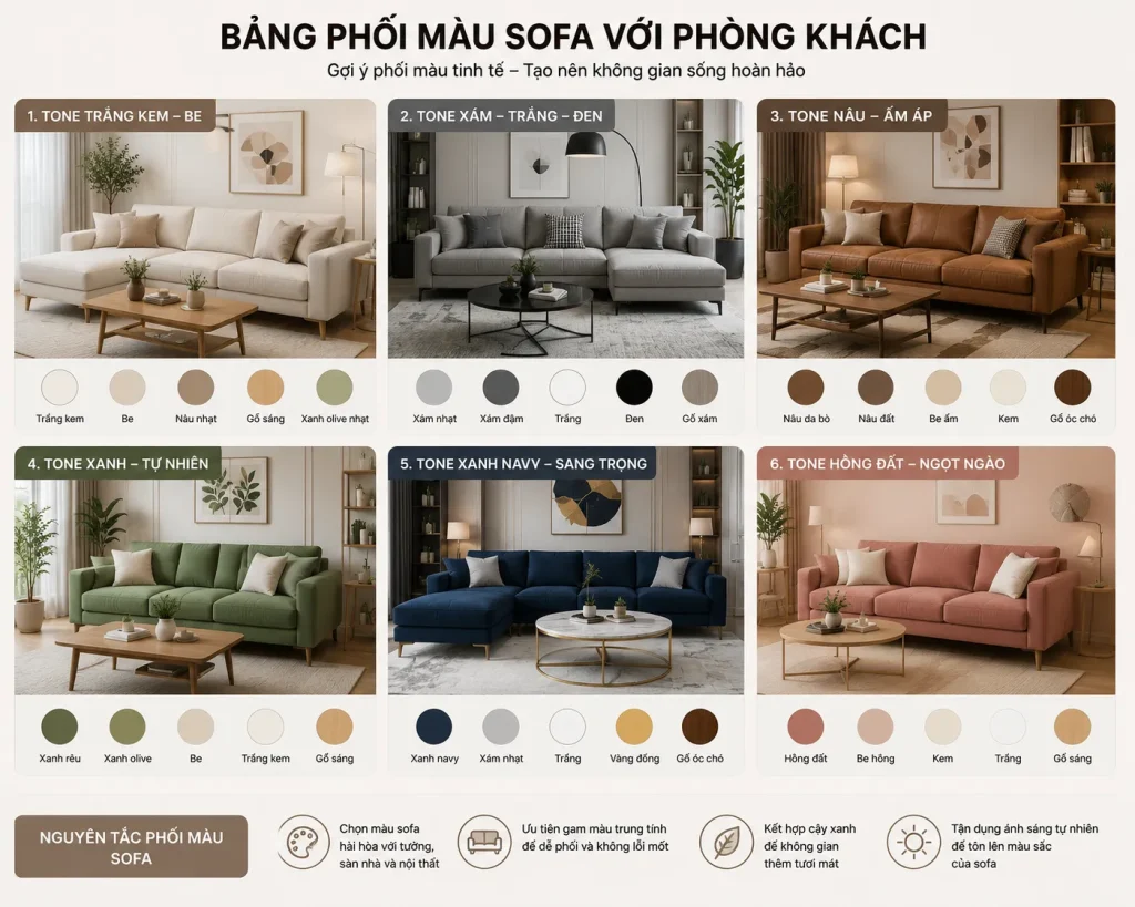 Bọc Ghế Sofa Vải 31 Chọn màu vải hài hòa với tổng thể không gian sống.