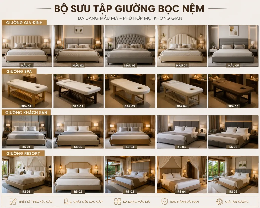 Bọc Nệm Giường 13 Nhận bọc nệm giường cho nhiều loại công trình khác nhau