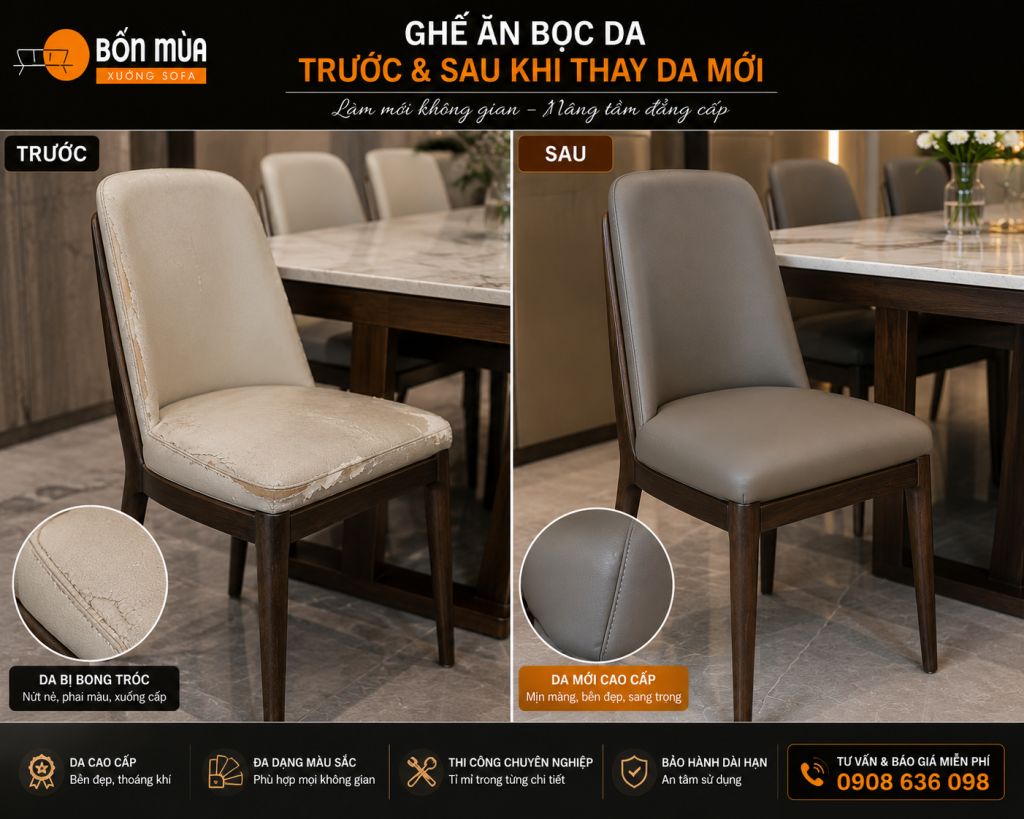 Bọc Lại Ghế Ăn 24 Bọc lại ghế ăn da giúp khắc phục tình trạng bong tróc, nứt nẻ và bạc màu.
