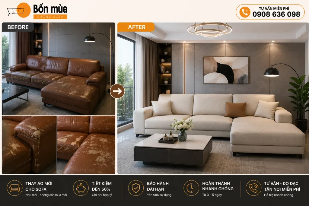 Làm mới bộ sofa giúp tiết kiệm chi phí và nâng tầm không gian sống.