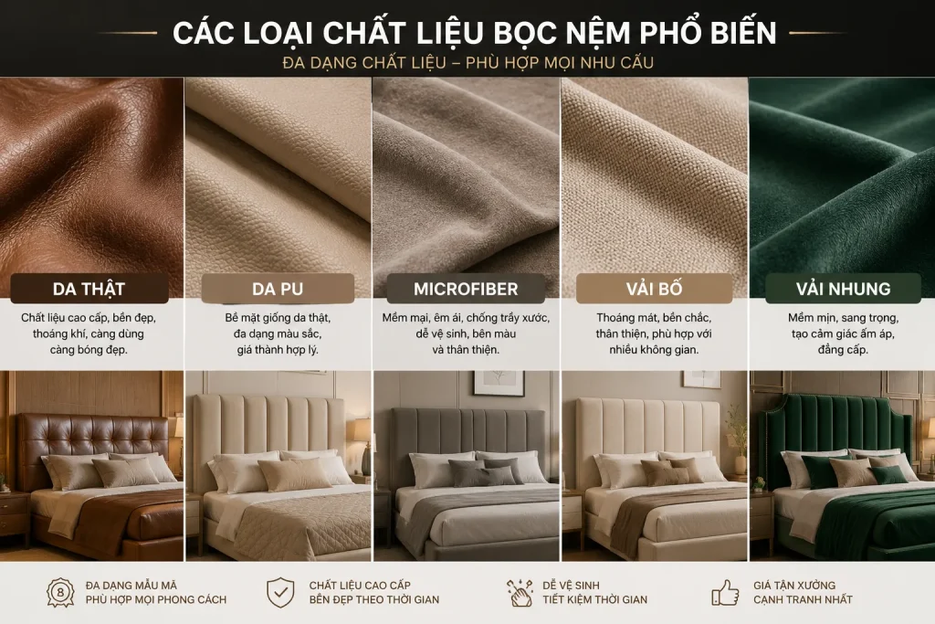 Bọc Nệm Giường 15 Đa dạng chất liệu bọc nệm giường cao cấp