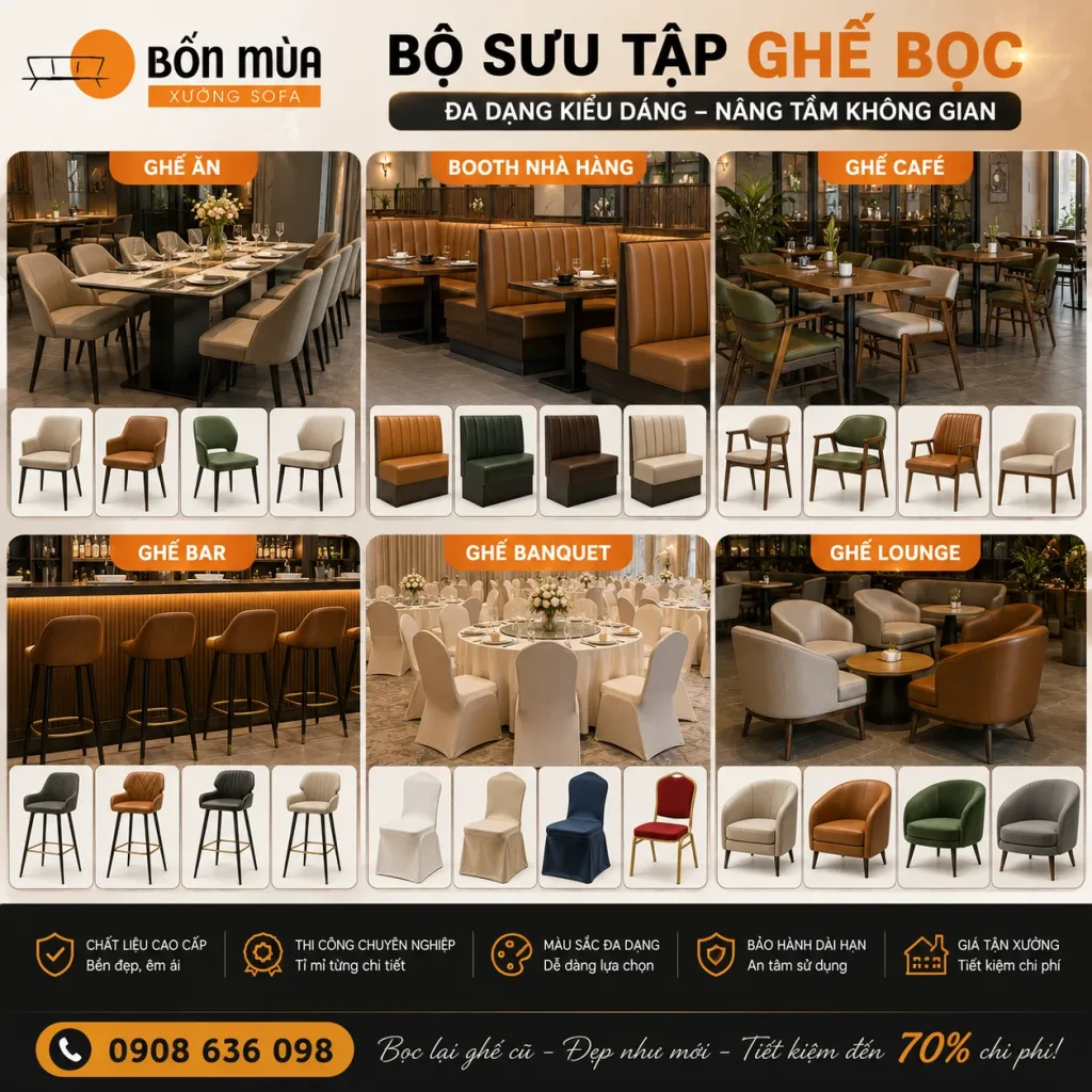 Xưởng nhận bọc đa dạng mẫu ghế nhà hàng