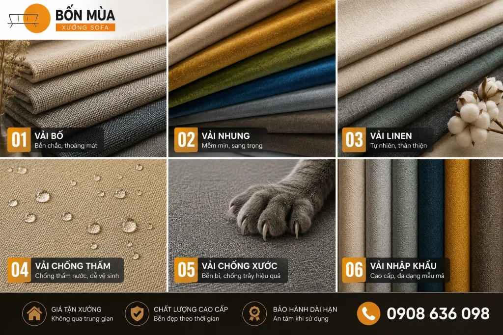 Bọc Ghế Sofa Vải 22 Các chất liệu bọc ghế sofa vải được khách hàng lựa chọn nhiều hiện nay.