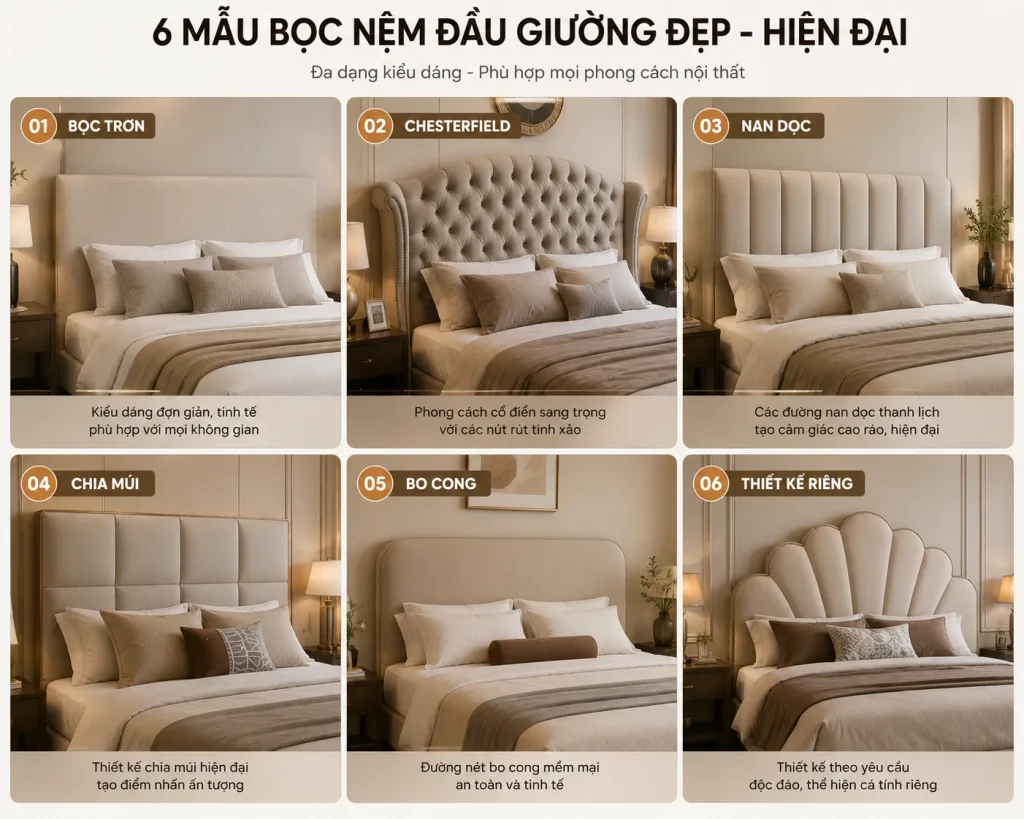 Bọc Nệm Giường 14 Các mẫu đầu giường bọc nệm được khách hàng lựa chọn nhiều