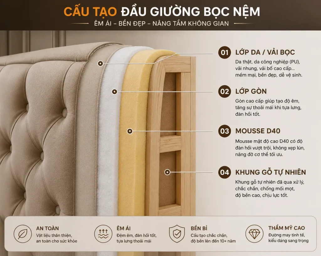 Bọc Nệm Giường 16 Cấu tạo của một bộ nệm giường chất lượng tại xưởng