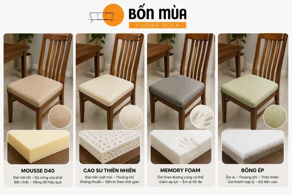 Làm đệm ghế ăn 15 Các loại mousse cao cấp sử dụng trong quá trình làm đệm ghế ăn.
