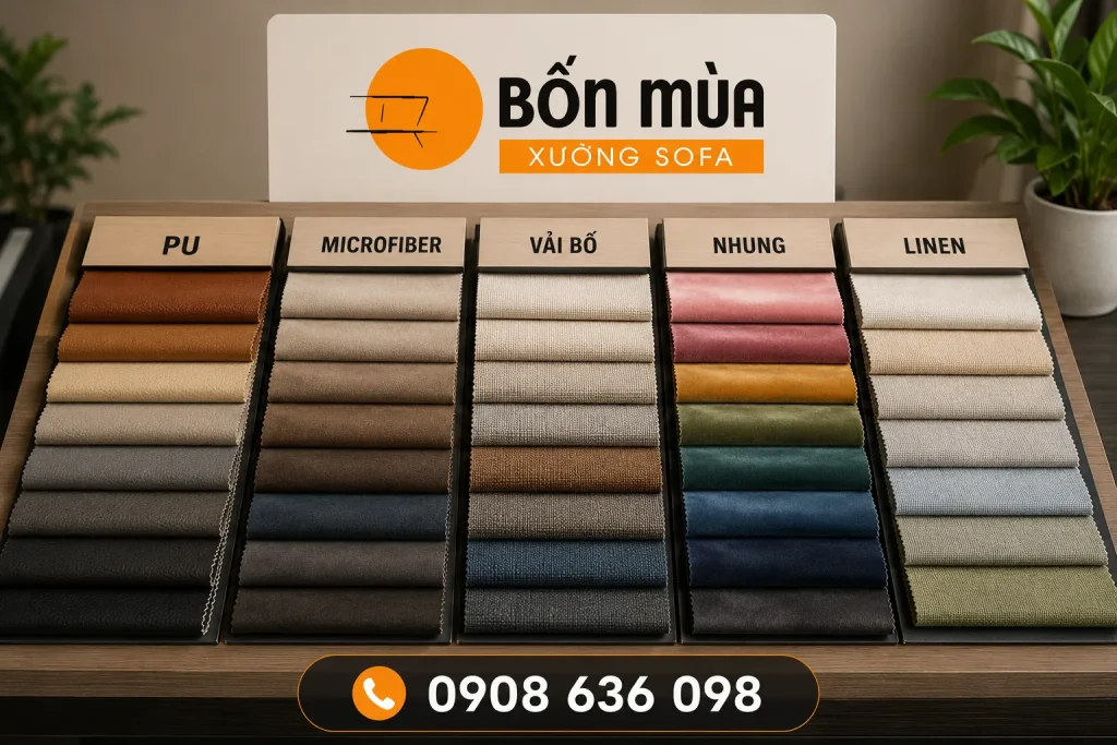 Đa dạng chất liệu bọc sofa đáp ứng nhiều nhu cầu sử dụng.