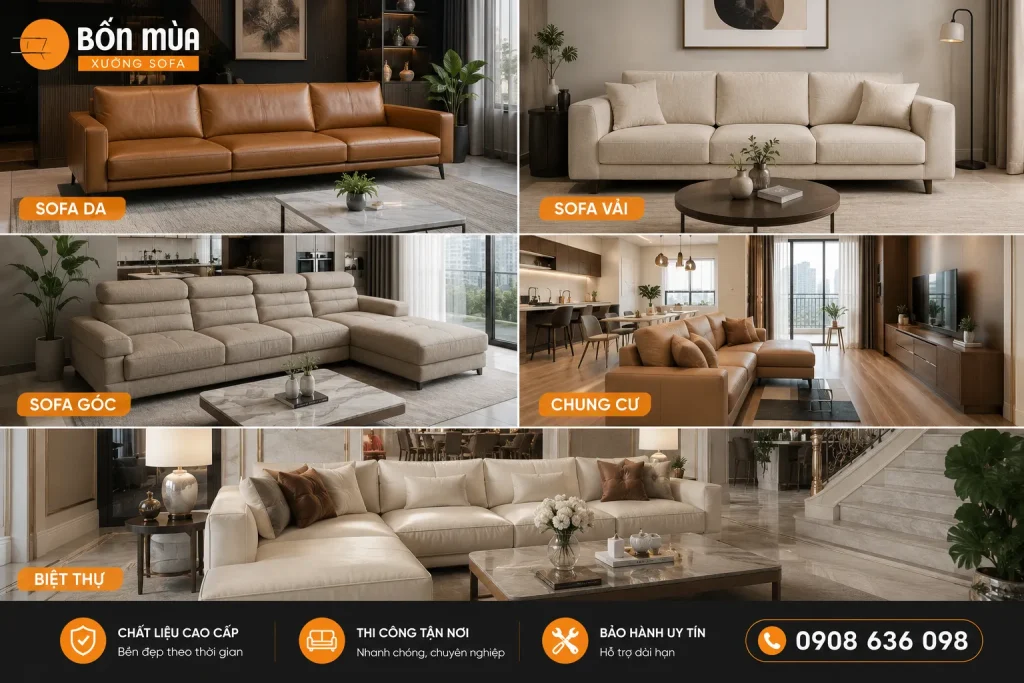 Một số công trình bọc sofa tại nhà do Xưởng Sofa Bốn Mùa thực hiện.
