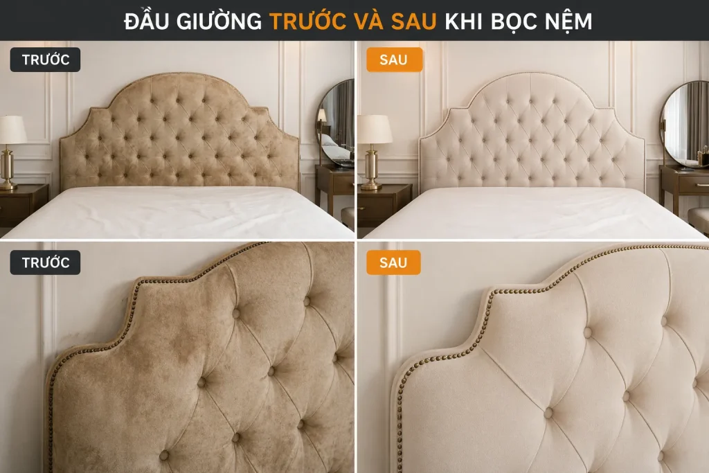 Bọc Nệm Giường 11 Biến giường cũ thành mới chỉ với dịch vụ bọc nệm đầu giường