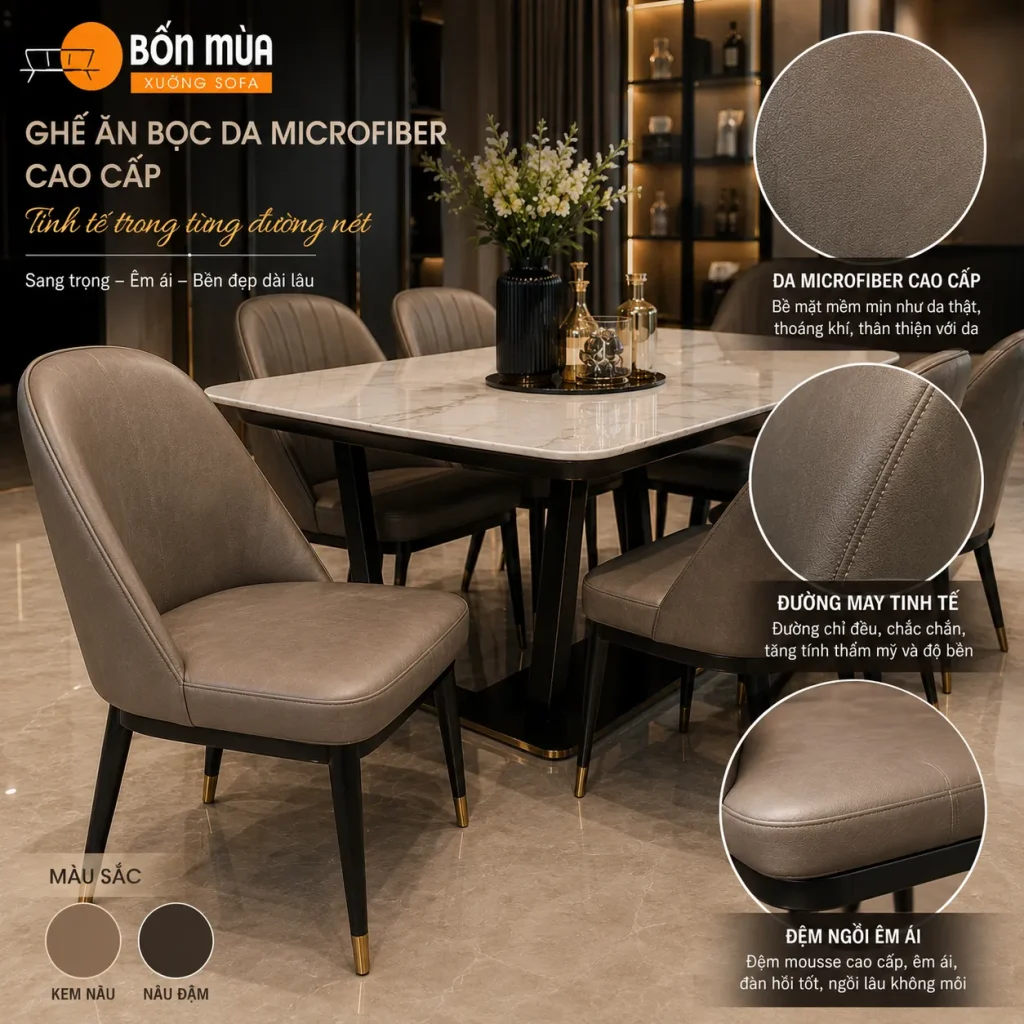 Bọc Lại Ghế Ăn 19 Da Microfiber có độ bền cao, chống bong tróc và mang lại vẻ đẹp sang trọng cho ghế ăn.