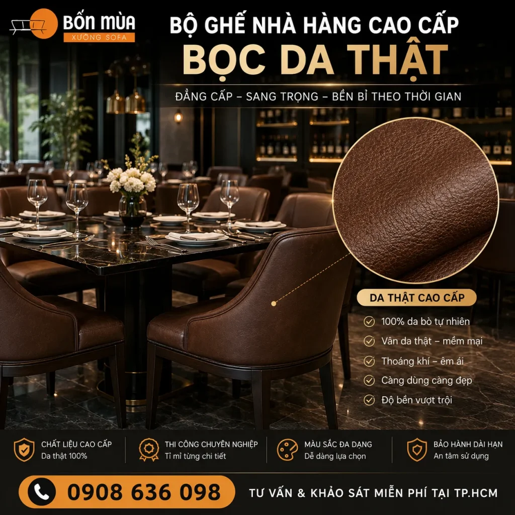 Da thật giúp nâng tầm không gian nhà hàng với vẻ đẹp sang trọng và độ bền vượt trội.