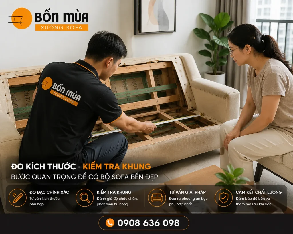 Khảo sát thực tế giúp lựa chọn phương án bọc sofa phù hợp và tối ưu chi phí.