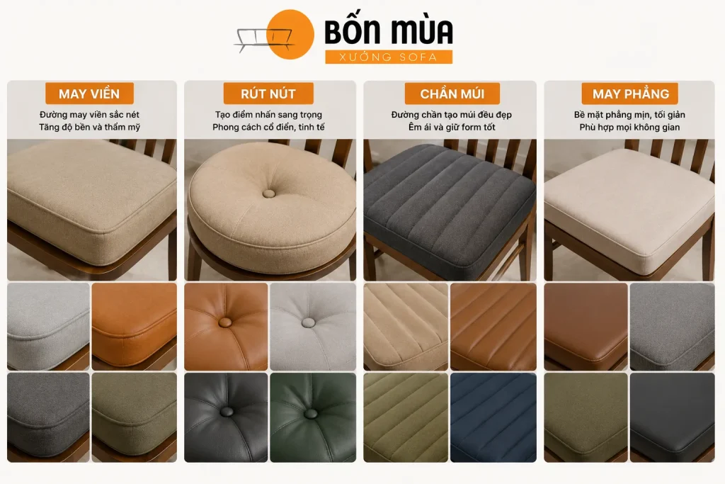 Làm đệm ghế ăn 17 Nhiều kiểu may đệm ghế ăn phù hợp phong cách hiện đại và cổ điển.