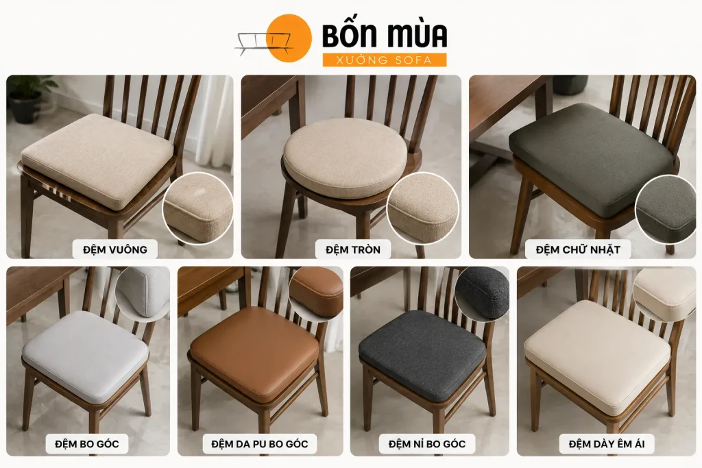 Làm đệm ghế ăn 14 Đệm ghế ăn được may theo mọi kích thước và kiểu dáng theo yêu cầu.