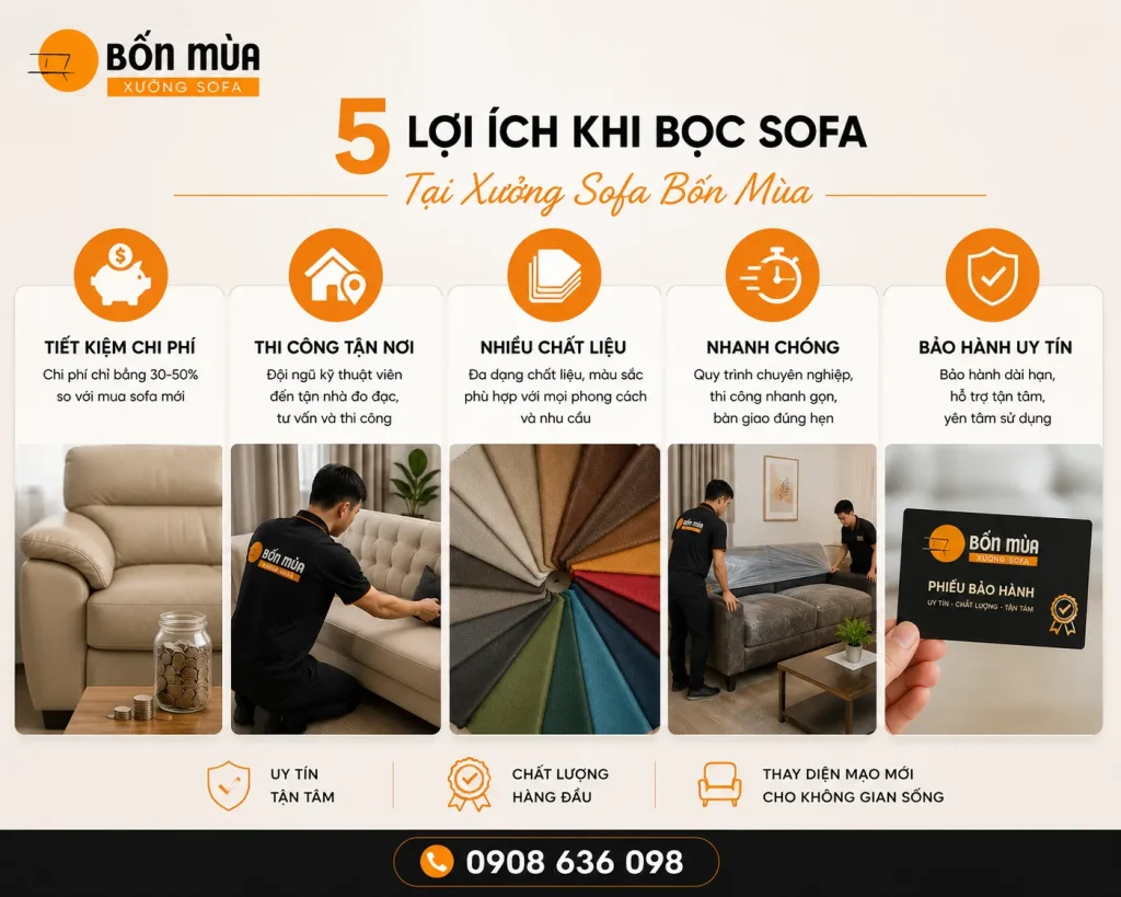 Bọc sofa tại nhà là giải pháp tiết kiệm và tiện lợi cho nhiều gia đình.