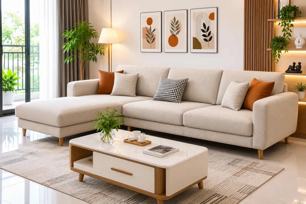 Bọc Ghế Sofa Nỉ 18 Bộ sofa nỉ hoàn thiện mang đến không gian sống hiện đại và ấm cúng.