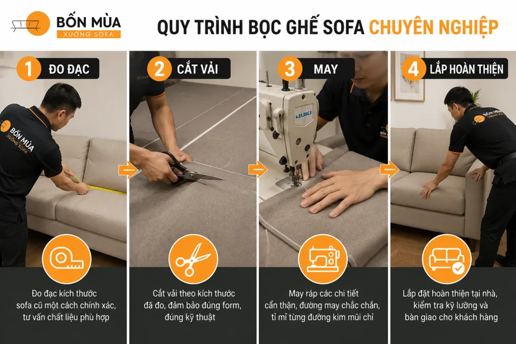 May Vỏ Bọc Nệm 26 Quy trình may vỏ bọc nệm chuyên nghiệp tại Xưởng Sofa 4 Mùa