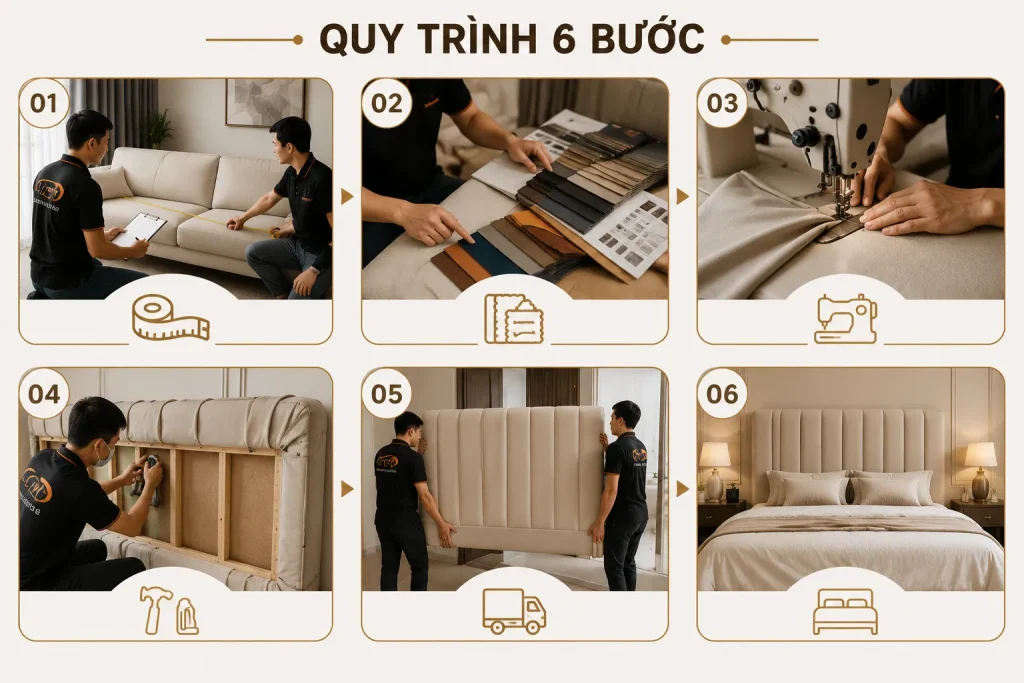 Bọc Nệm Giường 17 Quy trình bọc nệm giường chuyên nghiệp tại Xưởng Sofa Bốn Mùa