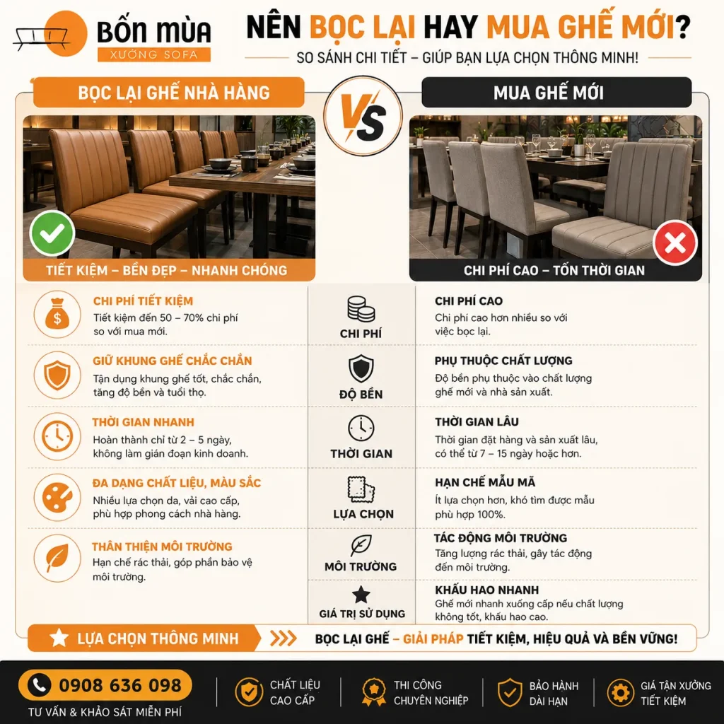 Bọc lại giúp tiết kiệm chi phí và kéo dài tuổi thọ ghế