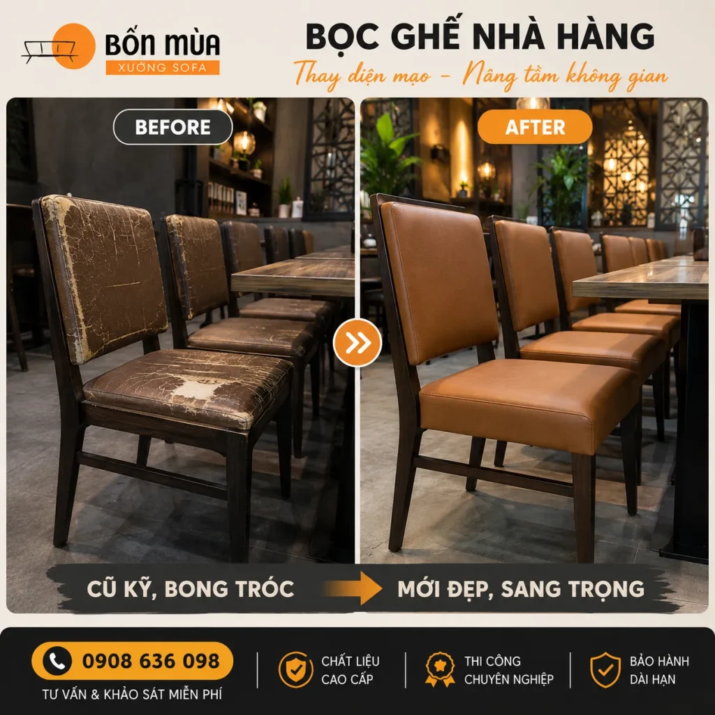 Ghế nhà hàng thay đổi diện mạo sau khi bọc lại