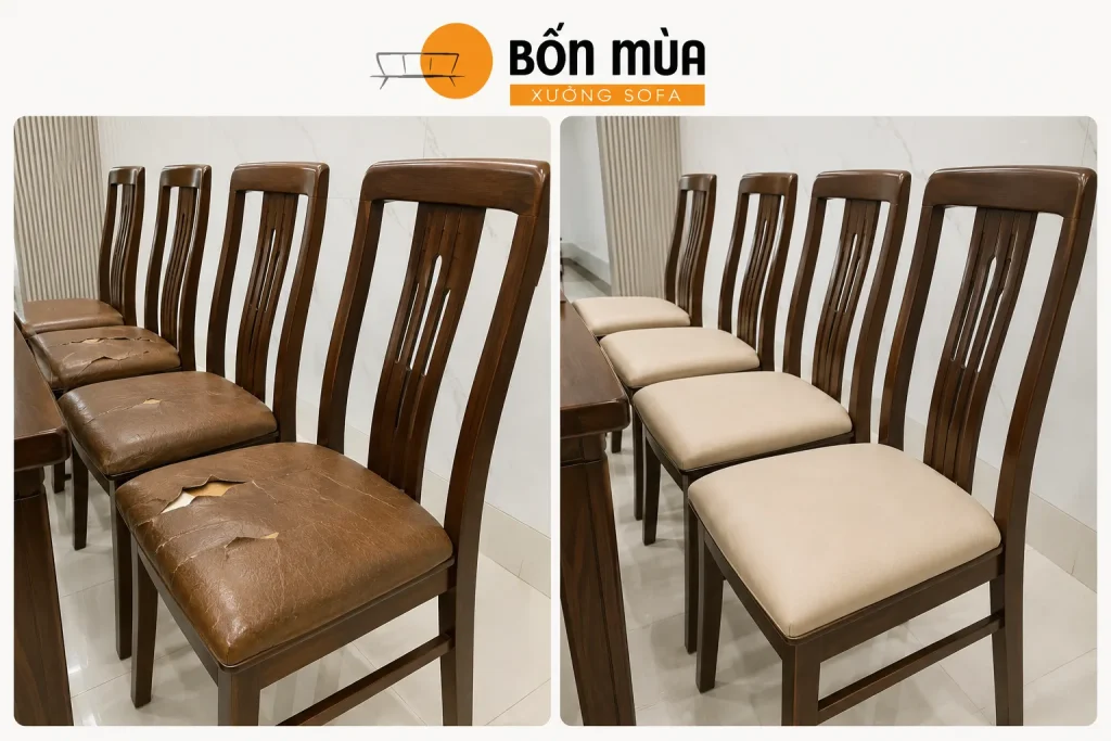 Làm đệm ghế ăn 13 Làm đệm ghế ăn là giải pháp tiết kiệm chi phí thay mới bộ bàn ghế.