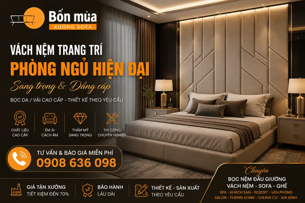 Vách Nệm Trang Trí Đẹp Theo Yêu Cầu – Thi Công Giá Tận Xưởng 2 Vách nệm trang trí đẹp theo yêu cầu cho phòng ngủ hiện đại.