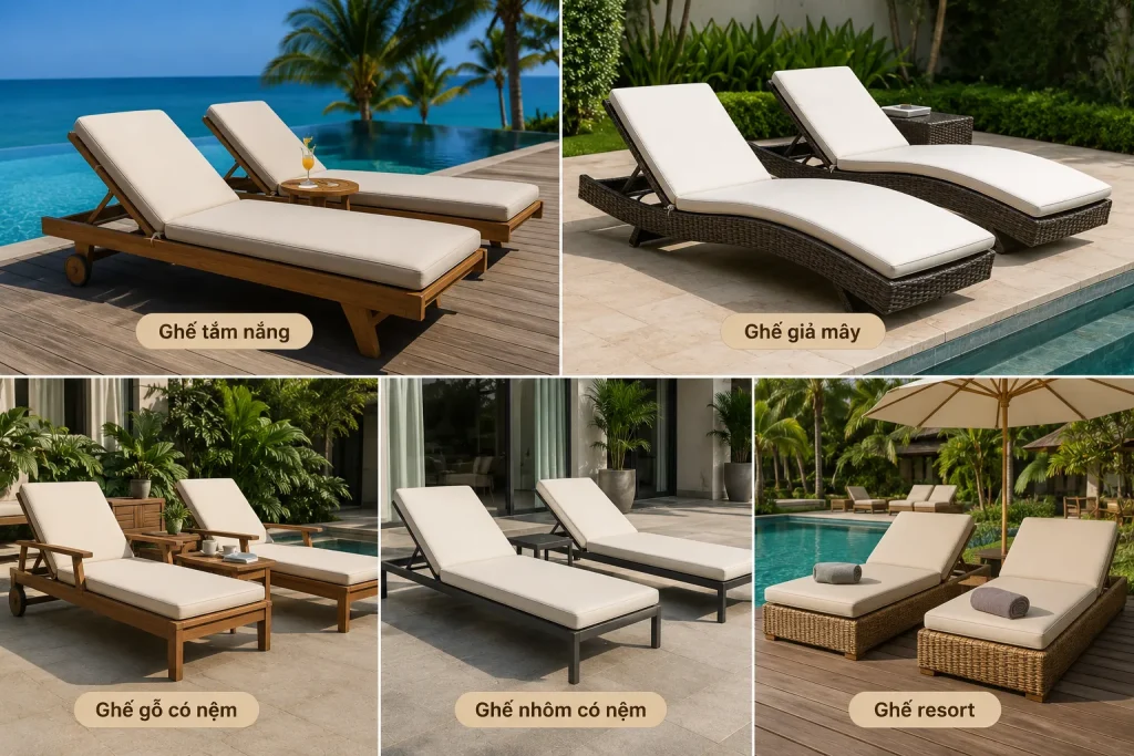 Xưởng Sofa 4 Mùa nhận làm đệm ghế hồ bơi cho nhiều kiểu ghế với kích thước và thiết kế theo yêu cầu của từng công trình.