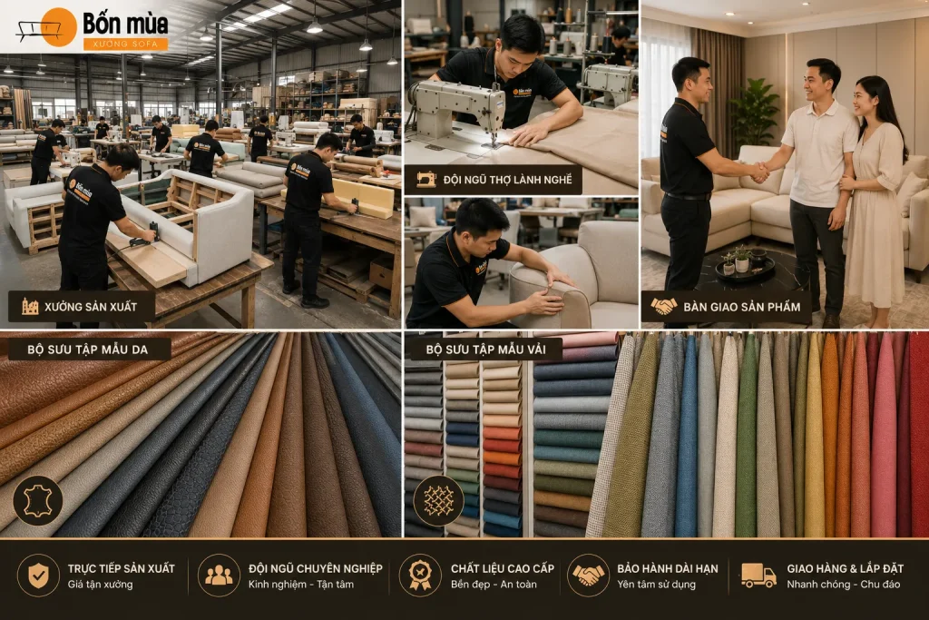 Nội Thất Bốn Mùa sở hữu xưởng trực tiếp cùng đội ngũ thợ giàu kinh nghiệm.