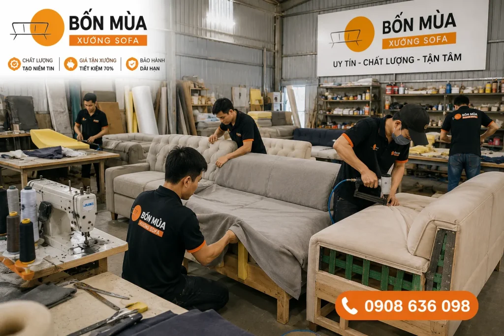 Bọc Ghế Sofa Vải 21 Gia công trực tiếp tại xưởng, đảm bảo chất lượng và giá thành cạnh tranh.