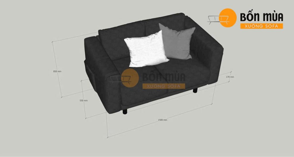 Công Trình Bọc Sofa Cho Gia Đình Dì Tư Tại Hóc Môn (Cũ) 2 Phối cảnh thiết kế 3D - Mẫu sofa 2 chỗ được lên thiết kế theo đúng kích thước và yêu cầu của gia đình dì Tư trước khi thi công.