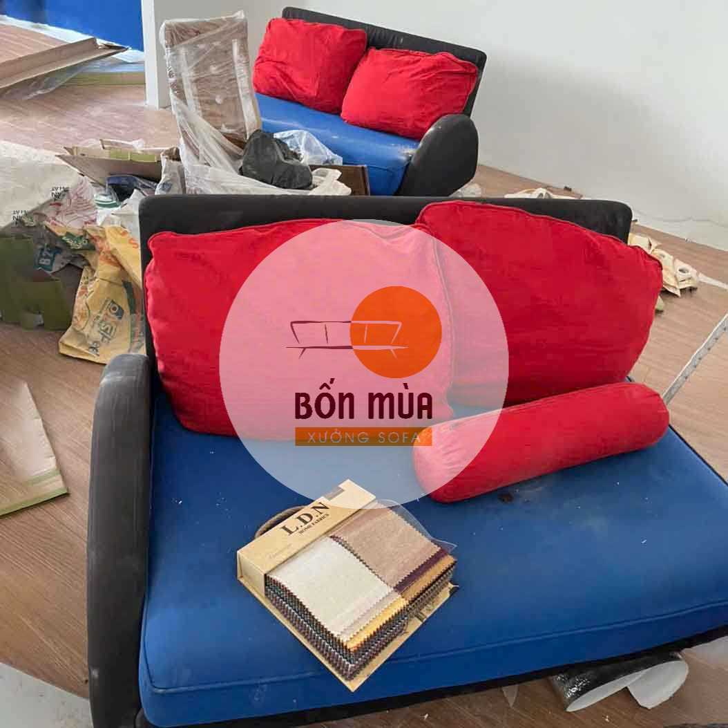 Bọc Lại Sofa Cũ Cho Anh Tiến ở phường Thới An 2 BEFORE - Bộ ghế sofa cũ xuống cấp, lỗi thời nhà anh Tiến