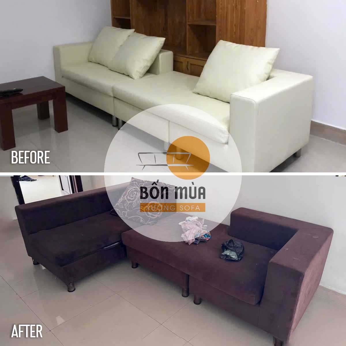 Hình ảnh TRƯỚC & SAU khi bọc lại bộ ghế sofa phòng khách