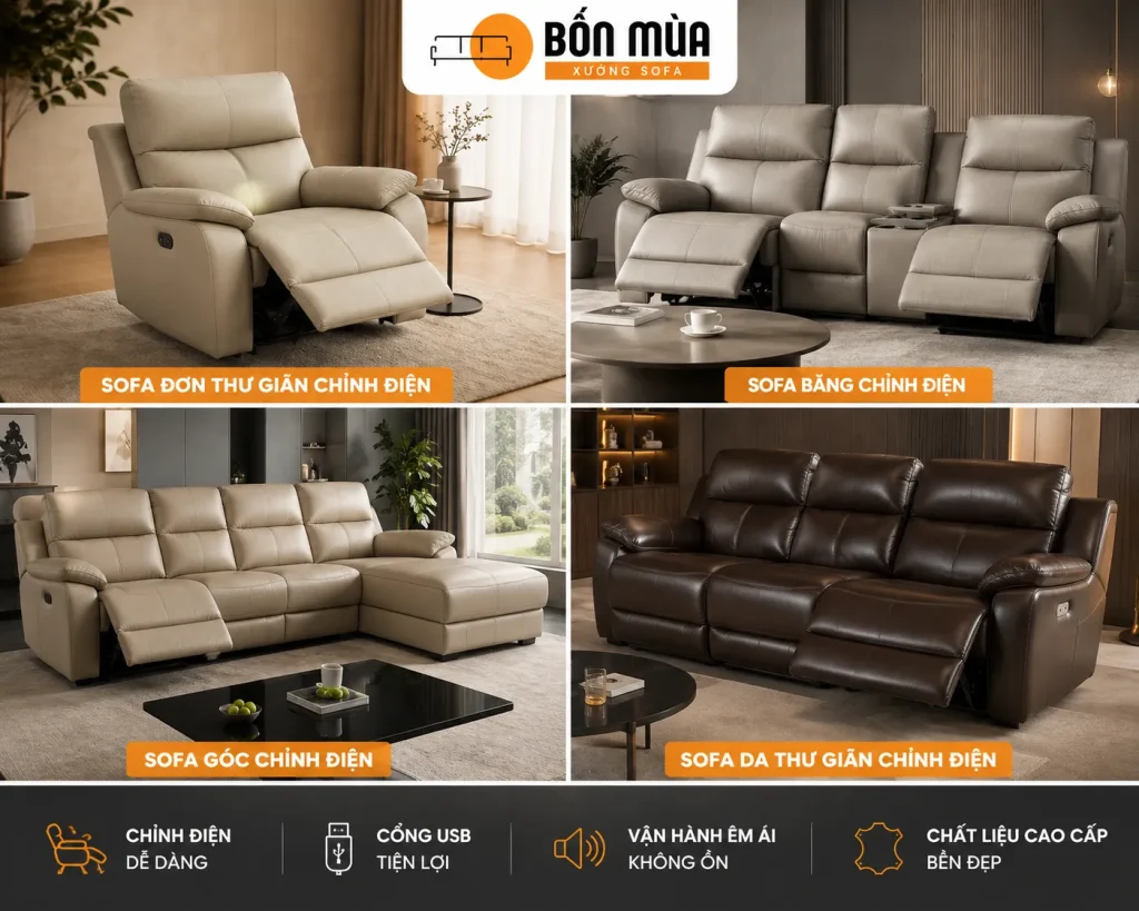 Các mẫu sofa thư giãn chỉnh điện phổ biến hiện nay