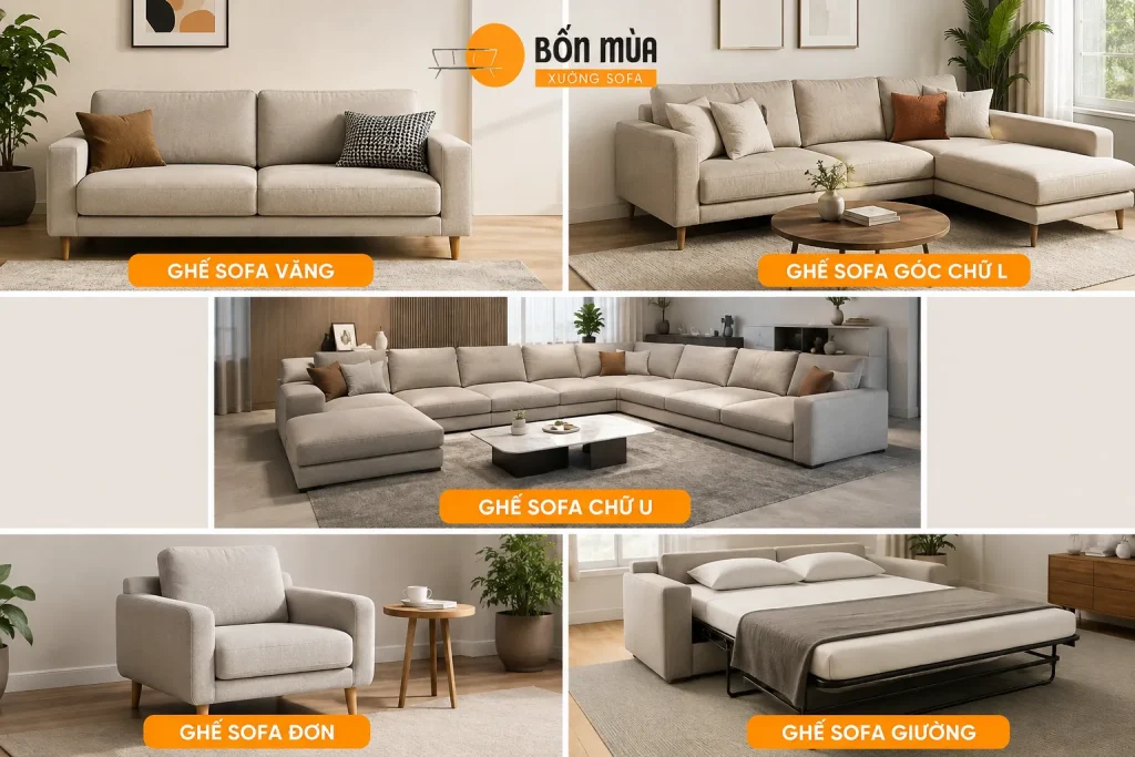 Các kiểu ghế sofa phổ biến cho nhiều diện tích và phong cách nội thất