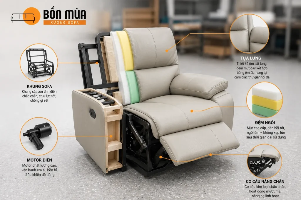 Cấu tạo cơ bản của sofa thư giãn chỉnh điện