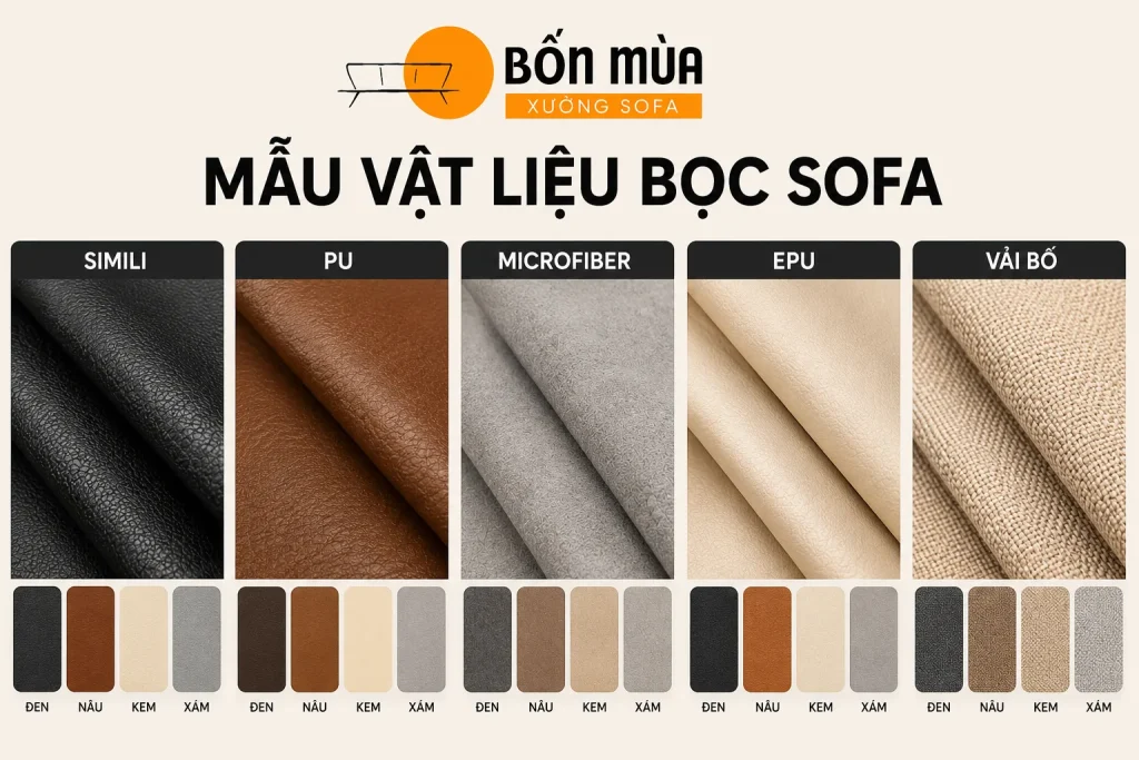 Mẫu chất liệu và màu da dùng để bọc ghế massage.