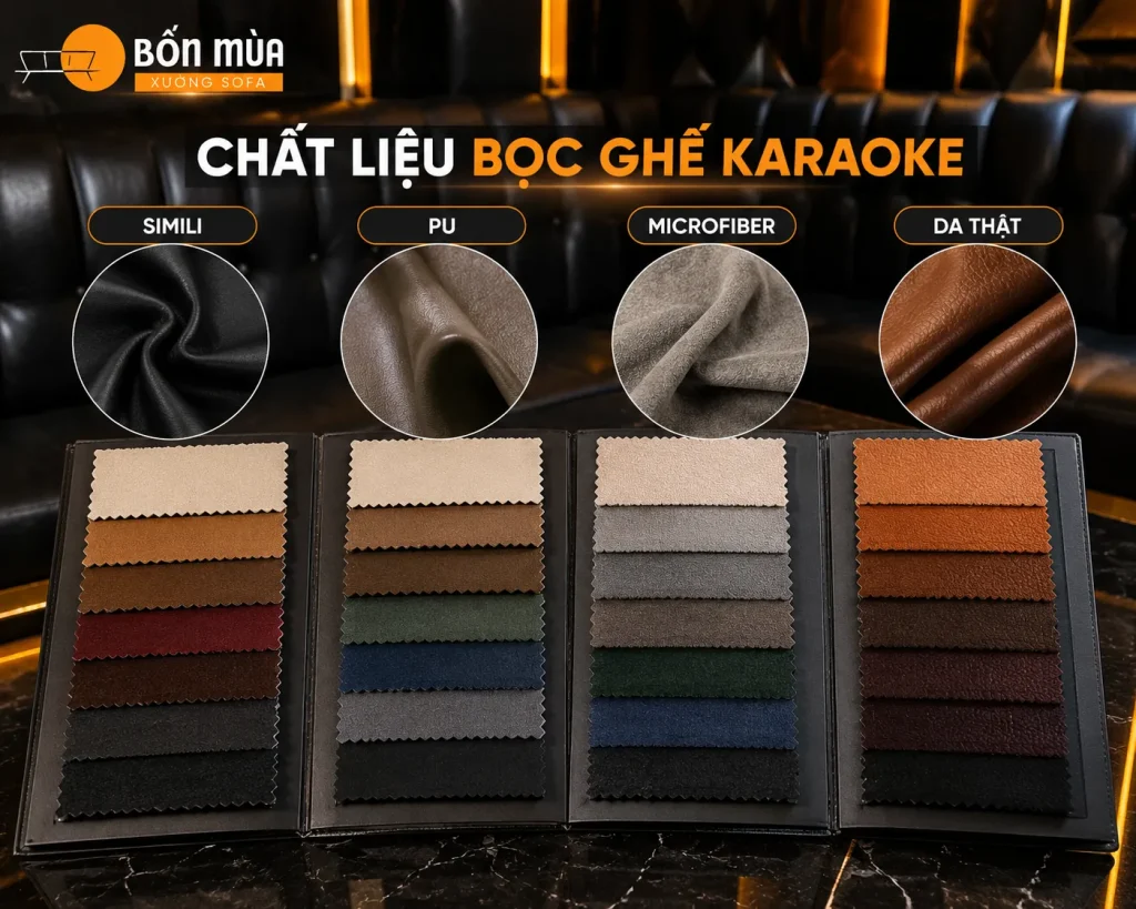 Bọc Ghế Karaoke Tại Xưởng – Thay Da, Thay Mút, Sửa Ghế 4 Các chất liệu phổ biến dùng trong bọc ghế karaoke