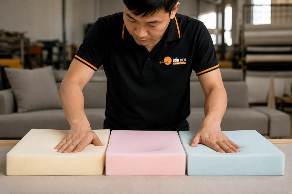 Mẫu Mút Sofa Đẹp, Bền, Êm Ái | Các Loại Mút Sofa Phổ Biến 21 Khách hàng có thể thử trực tiếp độ mềm, độ cứng và khả năng đàn hồi của từng mẫu mút sofa trước khi lựa chọn.