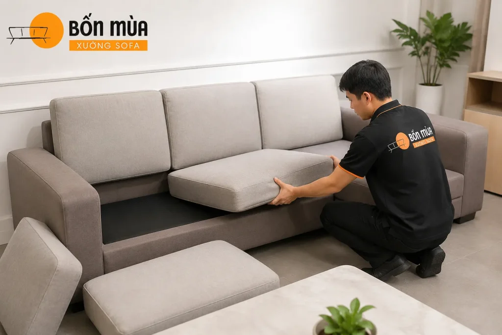 Thay ruột sofa có thể thực hiện cho đệm ngồi, tựa lưng, tay vịn hoặc toàn bộ hệ thống đệm