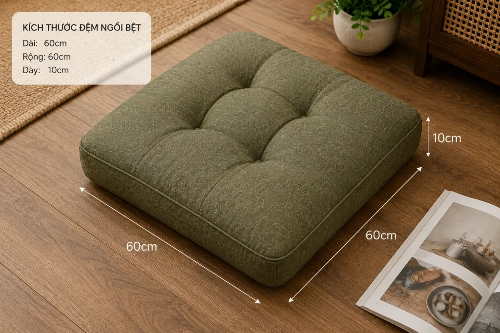 Đệm Ngồi Dưới Đất – Mẫu Đẹp, Êm Ái, May Theo Yêu Cầu 11 Đệm được may theo kích thước thực tế của từng không gian