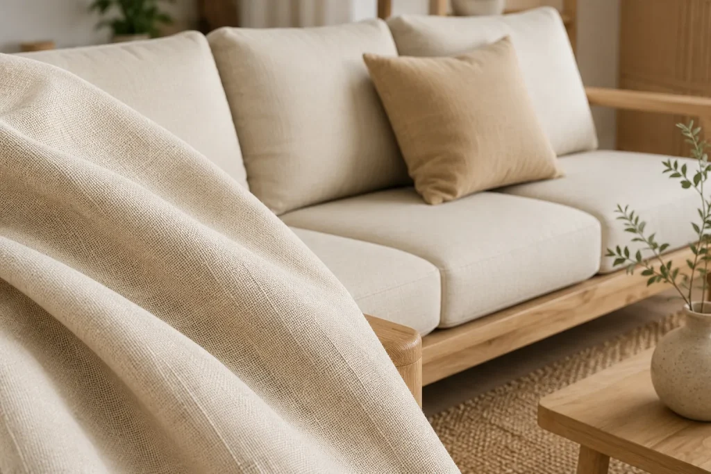 Mẫu Vải Sofa Đẹp, Đa Dạng Màu Sắc – Chọn Vải Bọc Sofa Bền Đẹp 19 Mẫu vải sofa linen với bề mặt sợi tự nhiên, phù hợp không gian tối giản