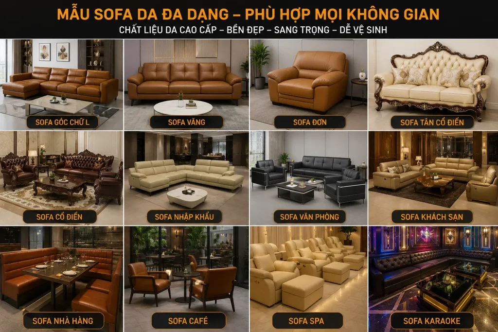 Bọc ghế sofa da 19 Xưởng Sofa Bốn Mùa nhận bọc ghế sofa da nhiều kiểu dáng sofa khác nhau