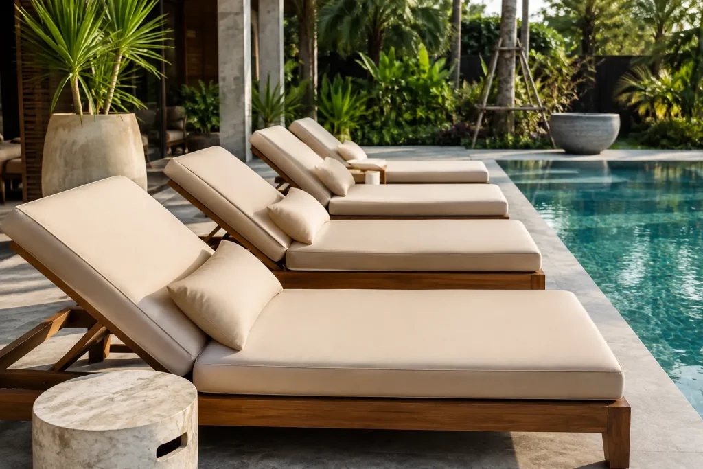 Làm Đệm Ghế Hồ Bơi Đẹp, Bền, Chống Nắng – Đặt May Theo Kích Thước 23 Xưởng Sofa Bốn Mùa nhận làm đệm ghế hồ bơi theo kích thước, kiểu dáng và chất liệu theo yêu cầu.