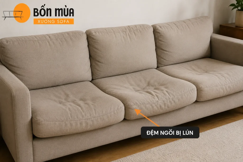 Sofa bị xẹp lún là dấu hiệu phổ biến cho thấy ruột đệm đã xuống cấp