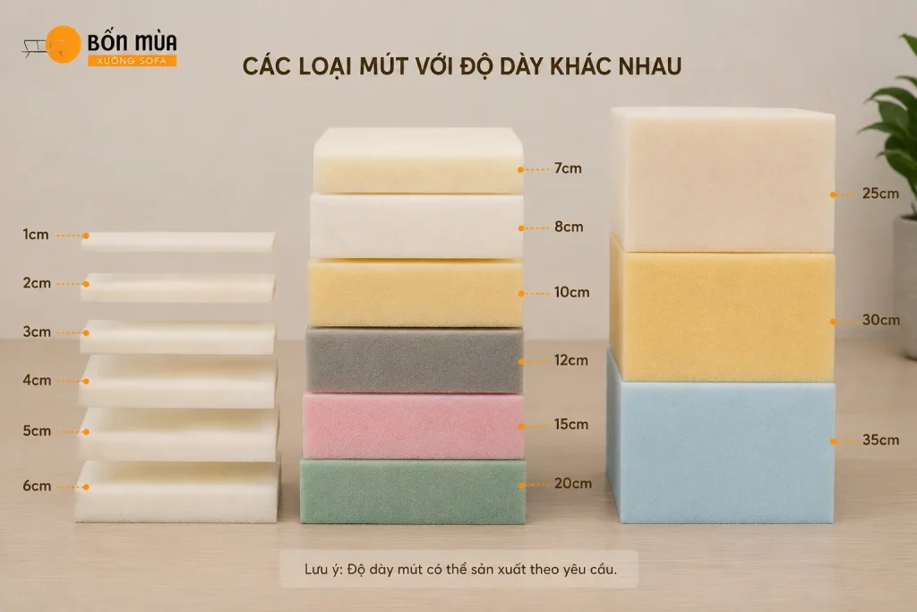 Mua Mút Làm Đệm Ghế Ở Đâu? Kinh Nghiệm Chọn Mút Bền, Êm 5 Các loại mút làm đệm ghế phổ biến với độ dày và độ cứng đa dạng